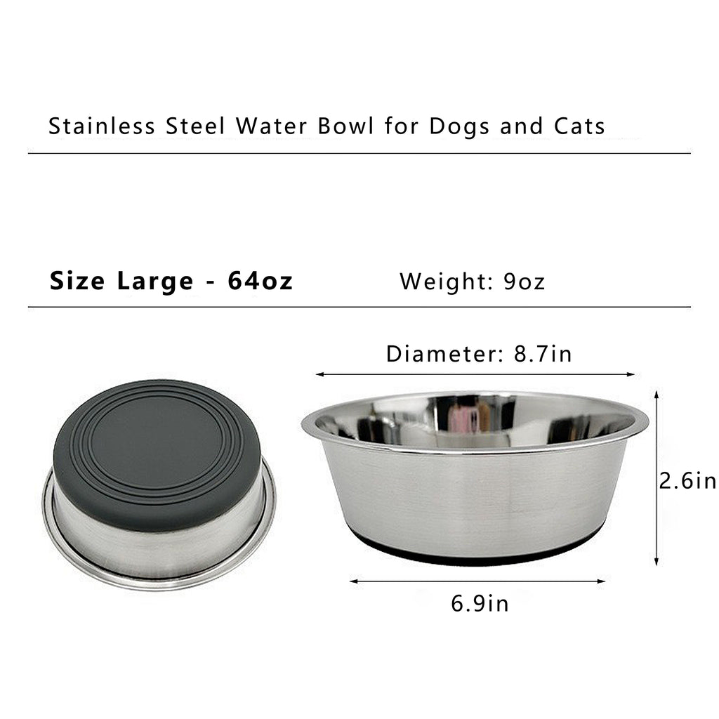 Anna-Kaci 2 Pack Stainless Steel Dog Bowls with Non-Slip Base, Durable Pet Feeding Bowls