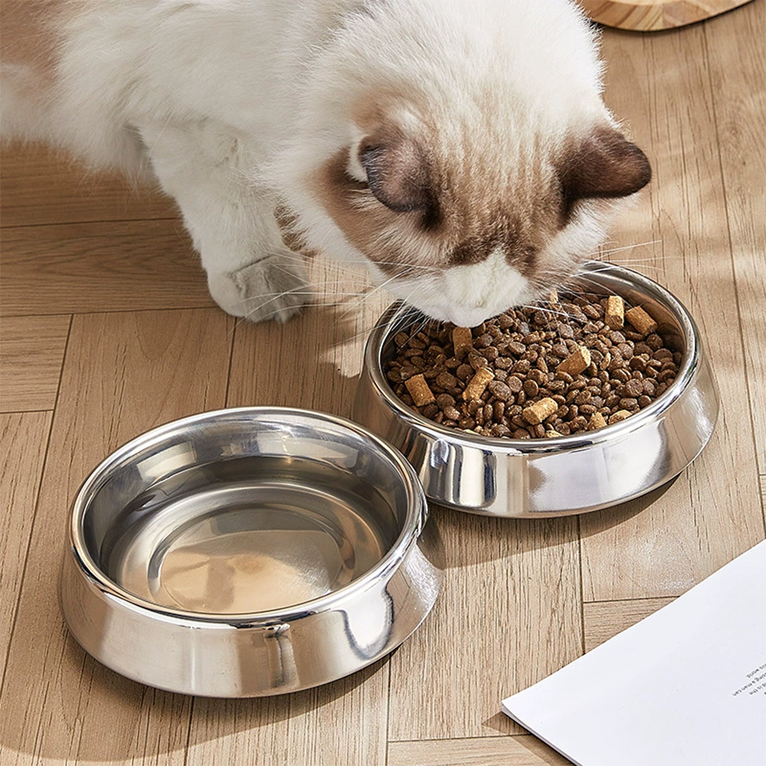 Anna-Kaci Stainless Steel Non-Slip Pet Bowls Set of 2 Food and Water Bowls for Cats and Small Dogs
