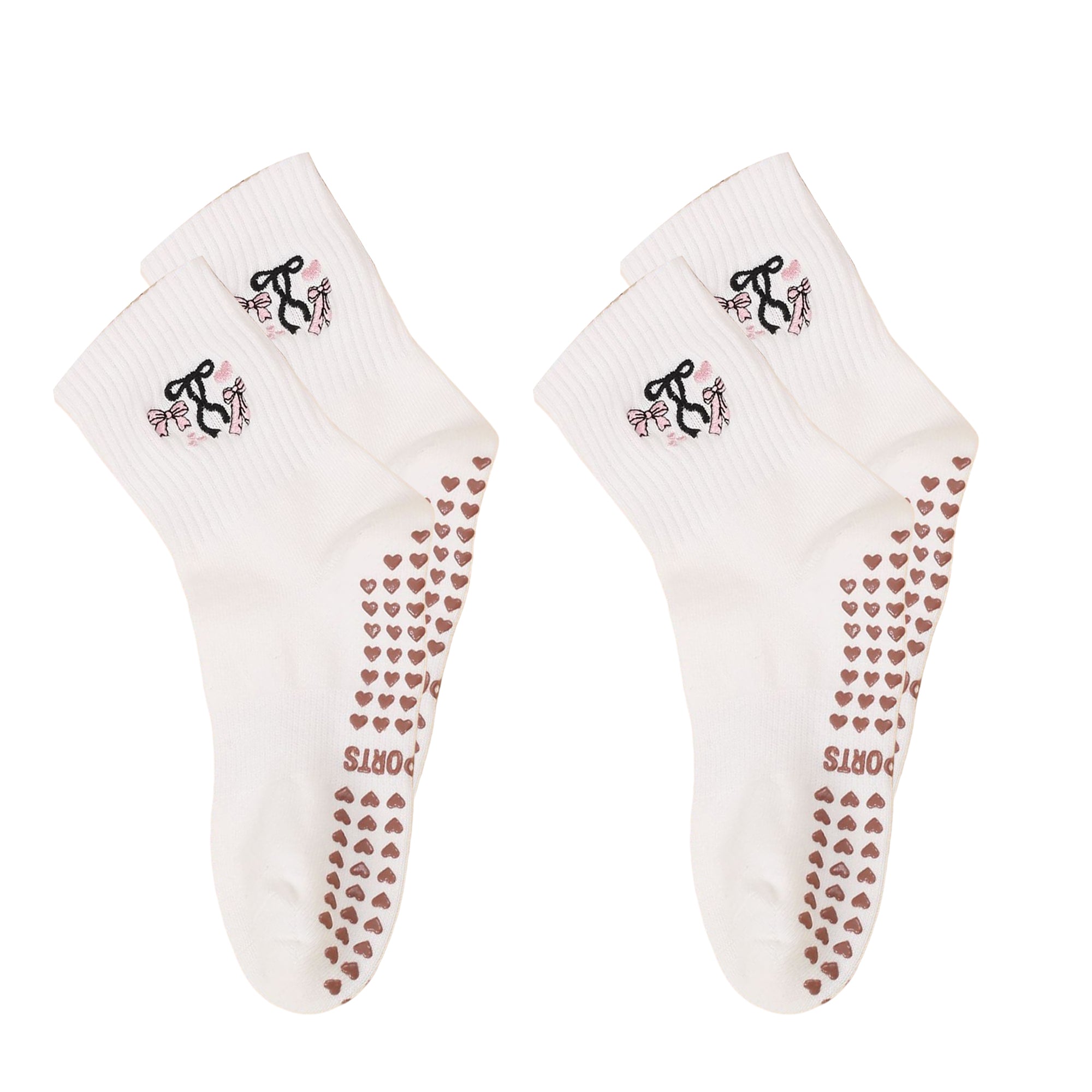 Anna-Kaci Non Slip Grip Yoga Socks Cute Embroidered Pilates Socks Crew Socks for Yoga Barre Dance 2 Pack