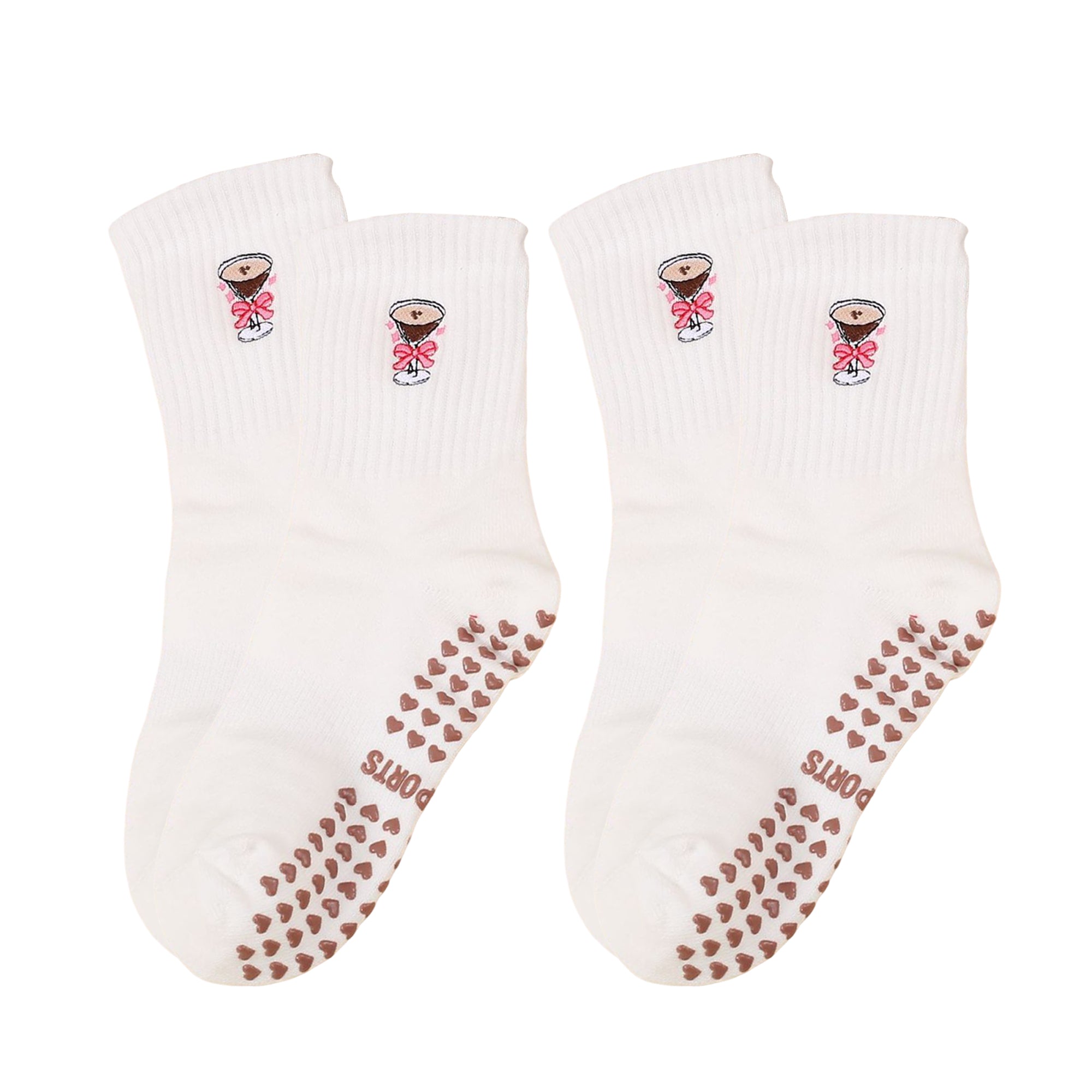 Anna-Kaci Non Slip Grip Yoga Socks Cute Embroidered Pilates Socks Crew Socks for Yoga Barre Dance 2 Pack