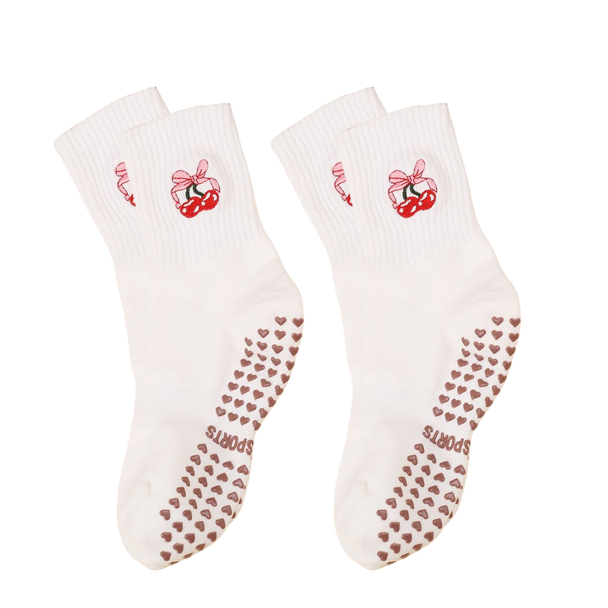 Anna-Kaci Non Slip Grip Yoga Socks Cute Embroidered Pilates Socks Crew Socks for Yoga Barre Dance 2 Pack