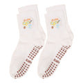 Anna-Kaci Non Slip Grip Yoga Socks Cute Embroidered Pilates Socks Crew Socks for Yoga Barre Dance 2 Pack