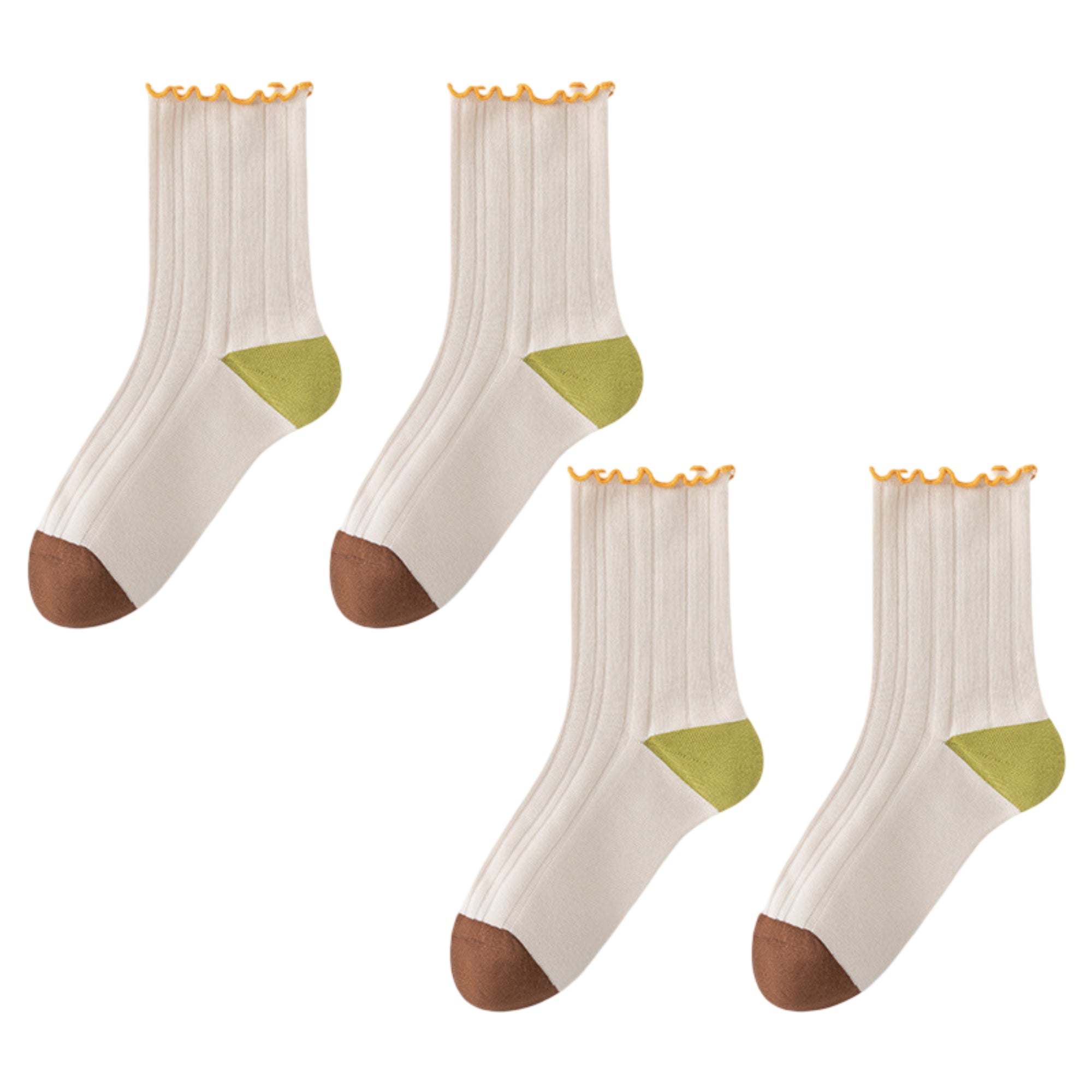 Anna-Kaci Cotton Crew Socks Color Block Casual Fashion Socks Soft Breathable Stretch Ribbed Socks 2 Pack