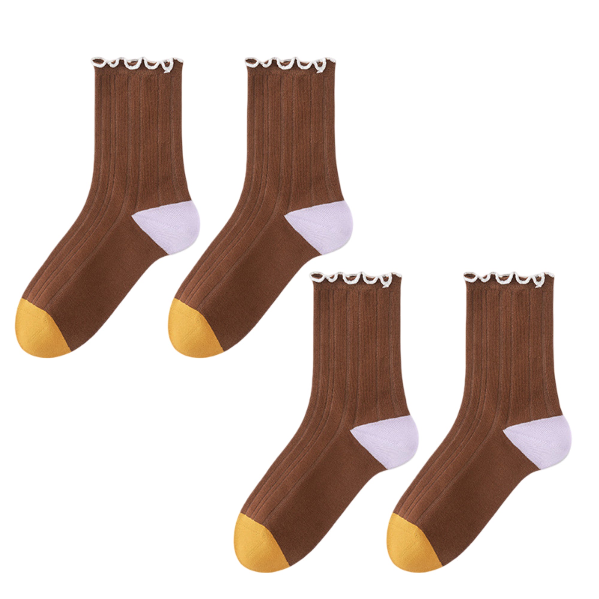 Anna-Kaci Cotton Crew Socks Color Block Casual Fashion Socks Soft Breathable Stretch Ribbed Socks 2 Pack
