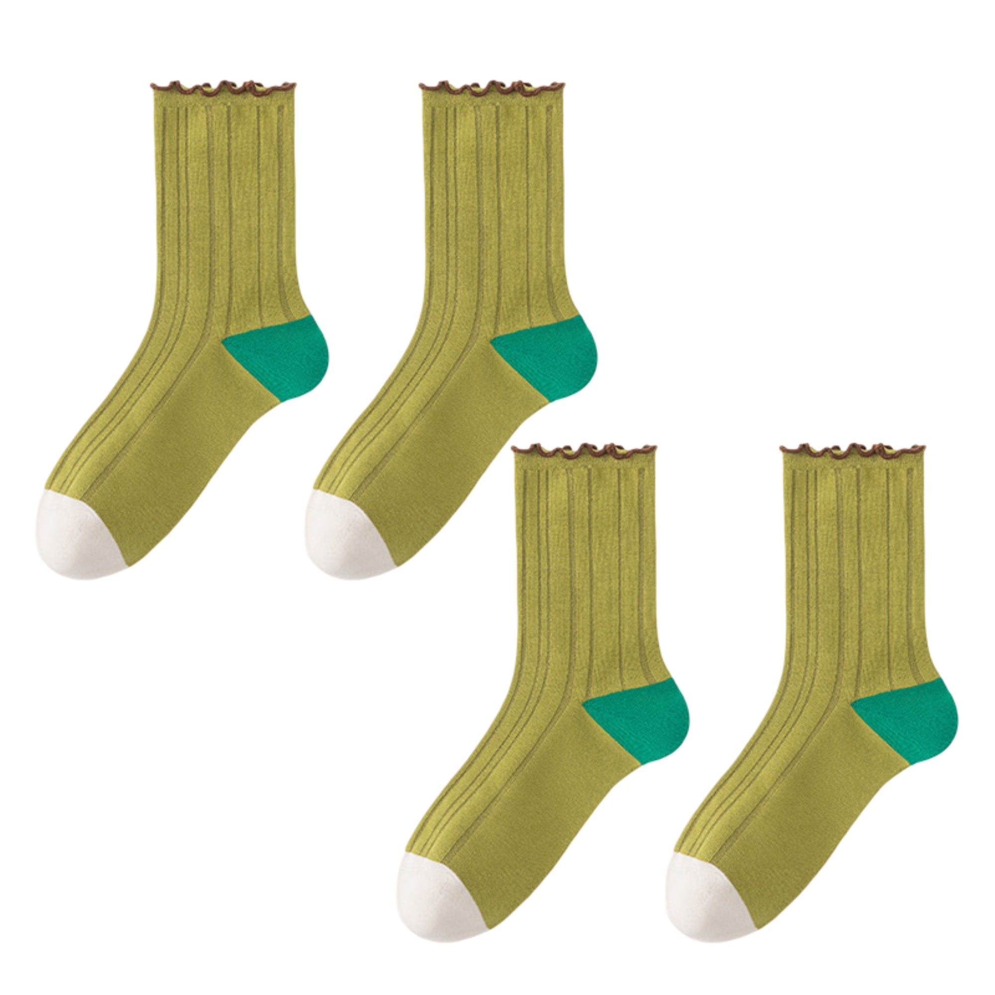 Anna-Kaci Cotton Crew Socks Color Block Casual Fashion Socks Soft Breathable Stretch Ribbed Socks 2 Pack