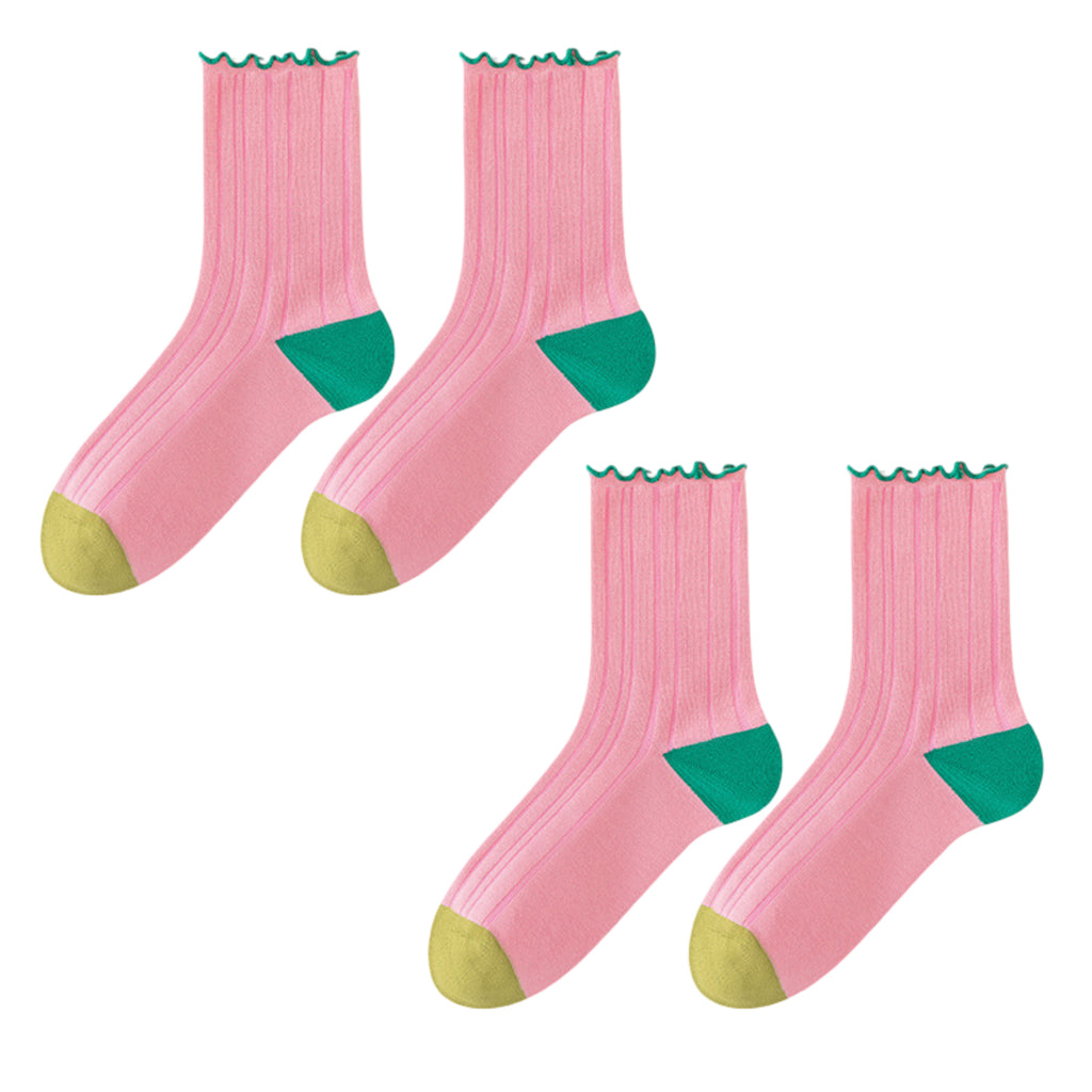 Anna-Kaci Cotton Crew Socks Color Block Casual Fashion Socks Soft Breathable Stretch Ribbed Socks 2 Pack