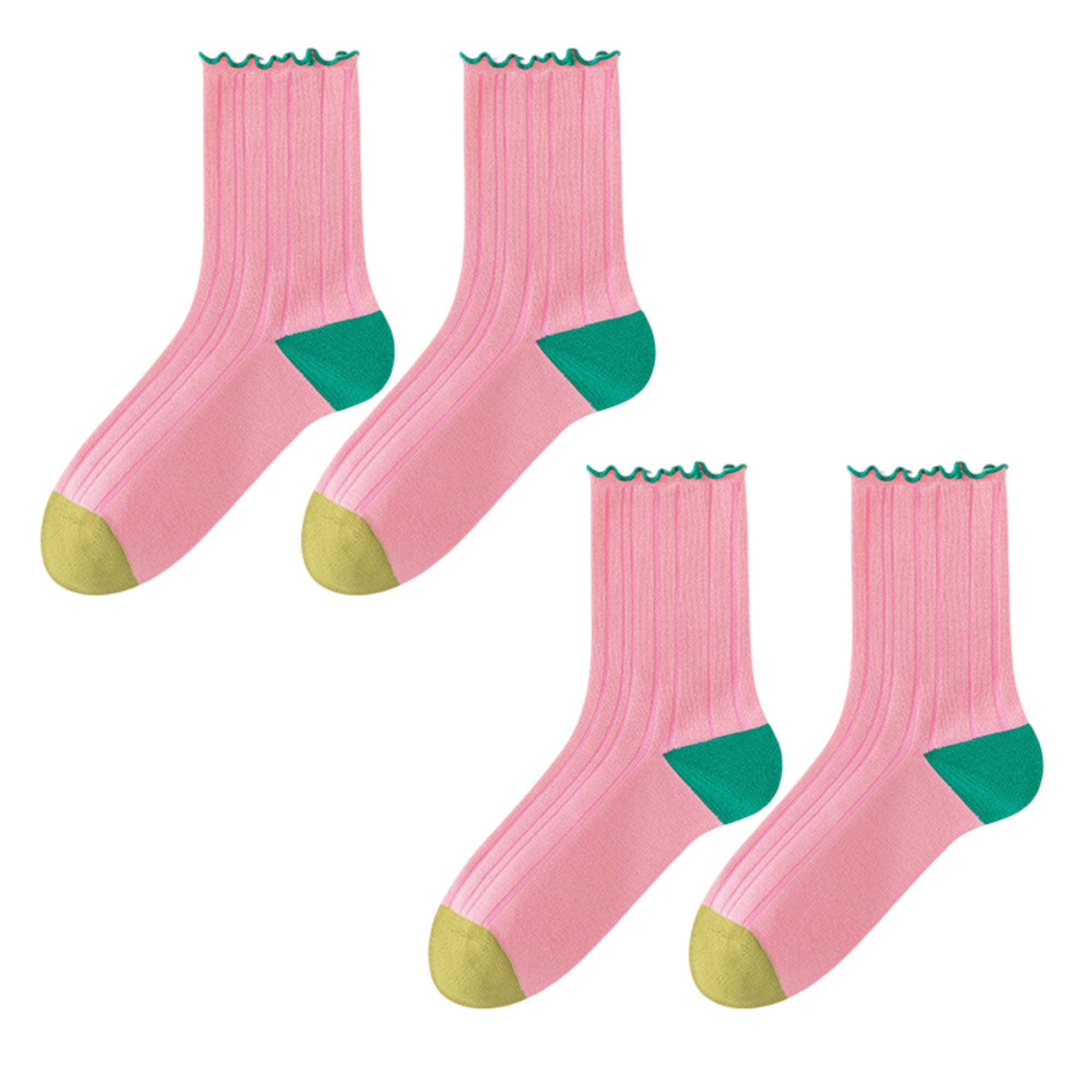 Anna-Kaci Cotton Crew Socks Color Block Casual Fashion Socks Soft Breathable Stretch Ribbed Socks 2 Pack