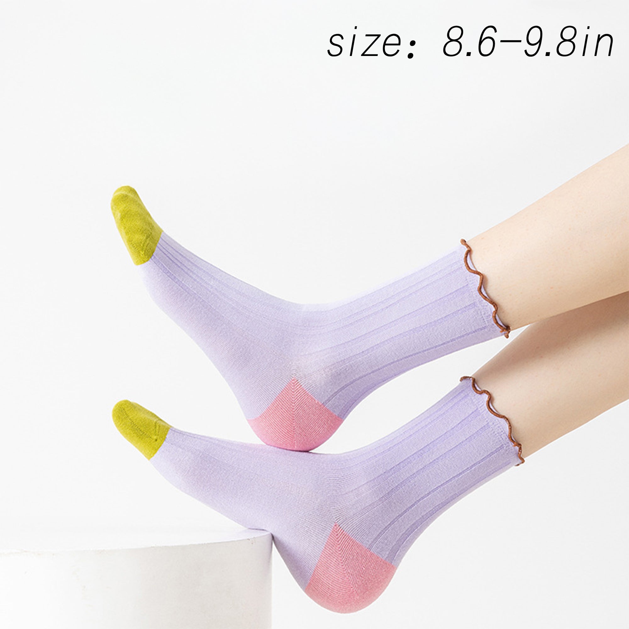 Anna-Kaci Cotton Crew Socks Color Block Casual Fashion Socks Soft Breathable Stretch Ribbed Socks 2 Pack