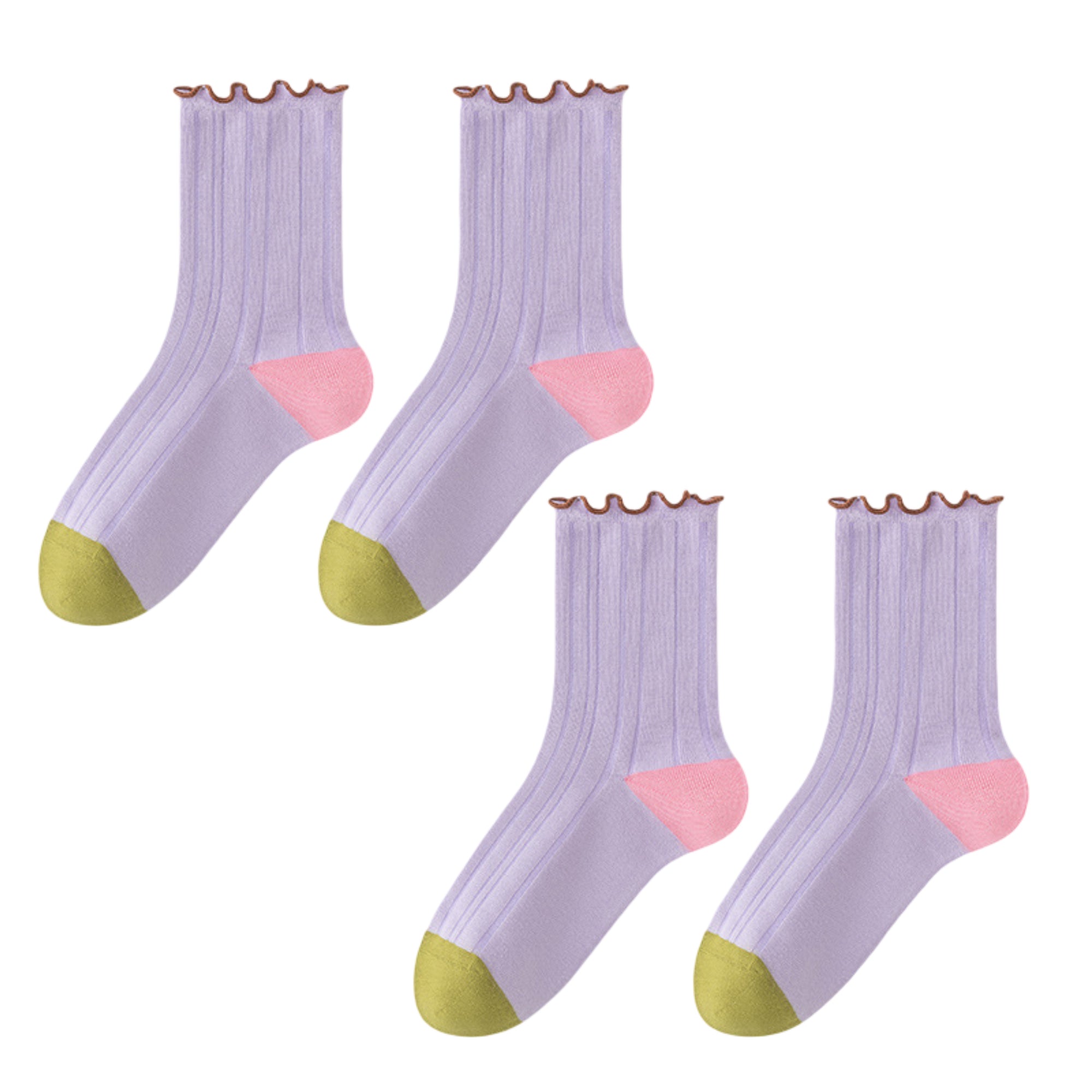Anna-Kaci Cotton Crew Socks Color Block Casual Fashion Socks Soft Breathable Stretch Ribbed Socks 2 Pack