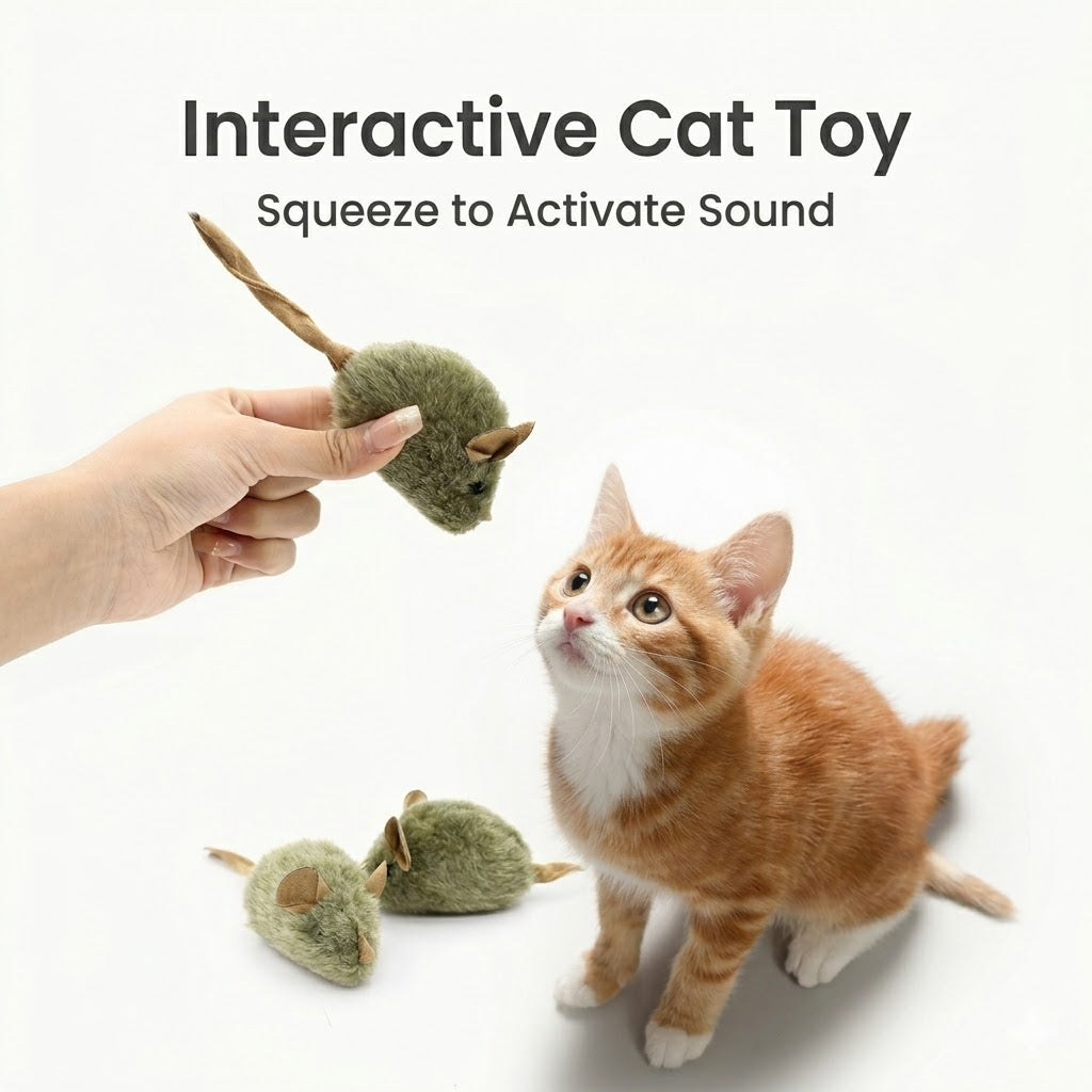 Anna-Kaci Plush Cat Toy Mice Interactive Squeaky Soft Mouse Toy for Indoor Cats
