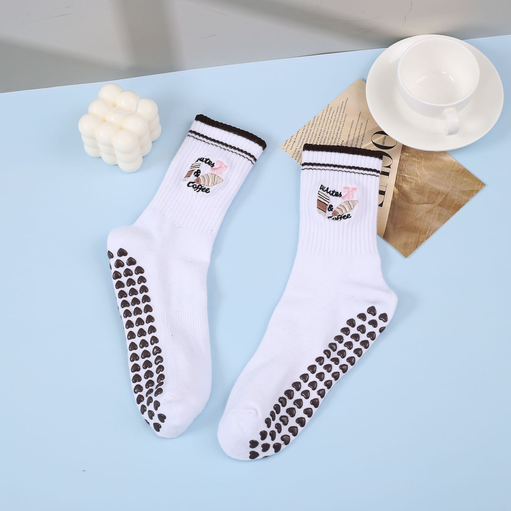 Anna-Kaci Non Slip Grip Yoga Socks Crew Socks Pilates Barre Dance Workout Breathable Athletic Socks 3 Pack