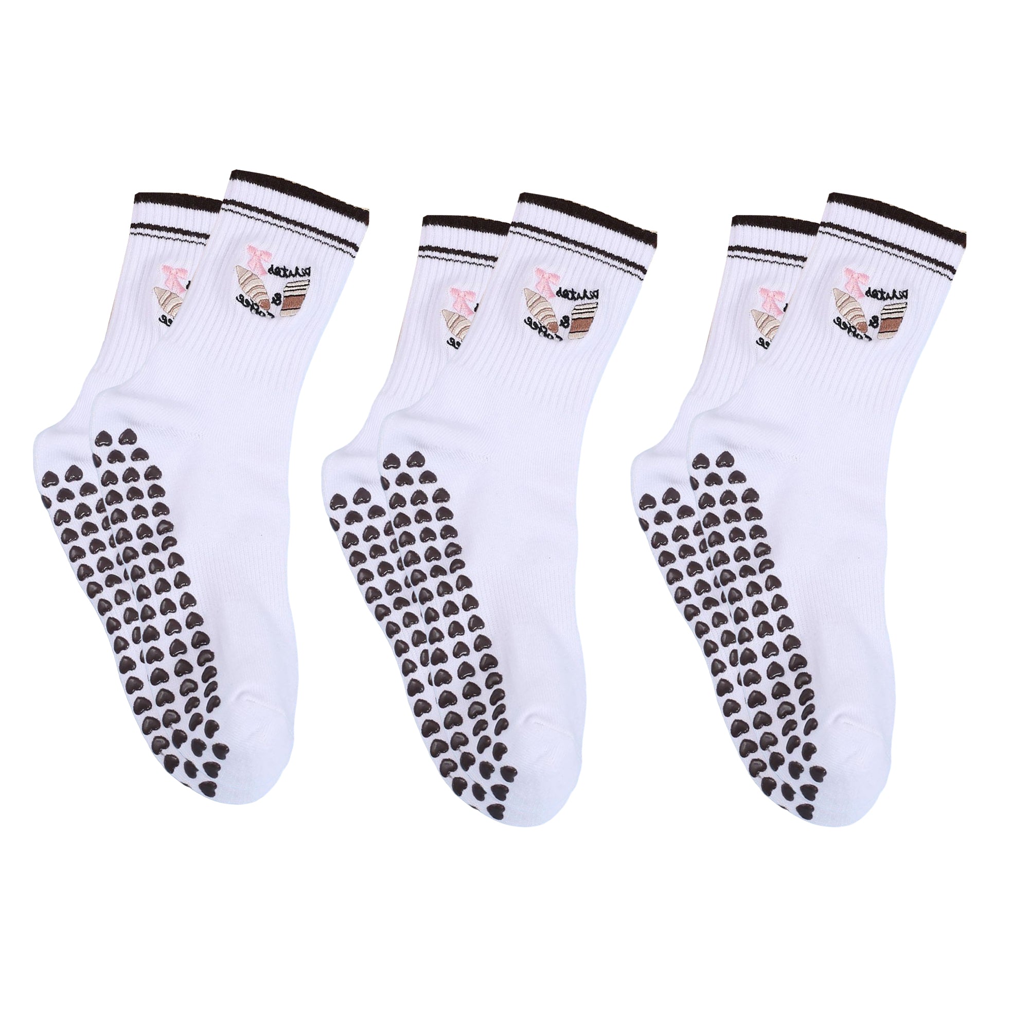 Anna-Kaci Non Slip Grip Yoga Socks Crew Socks Pilates Barre Dance Workout Breathable Athletic Socks 3 Pack