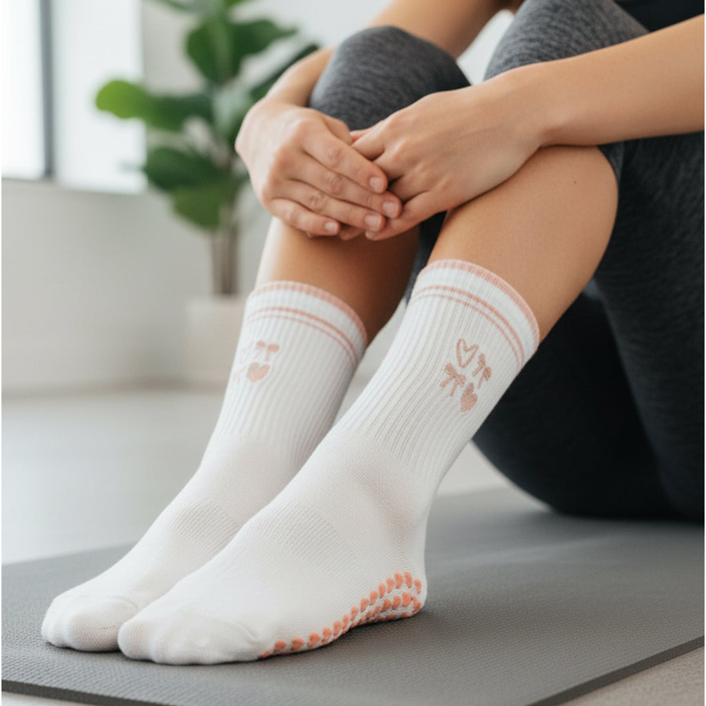 Anna-Kaci Non Slip Grip Yoga Socks Crew Socks Pilates Barre Dance Workout Breathable Athletic Socks 3 Pack