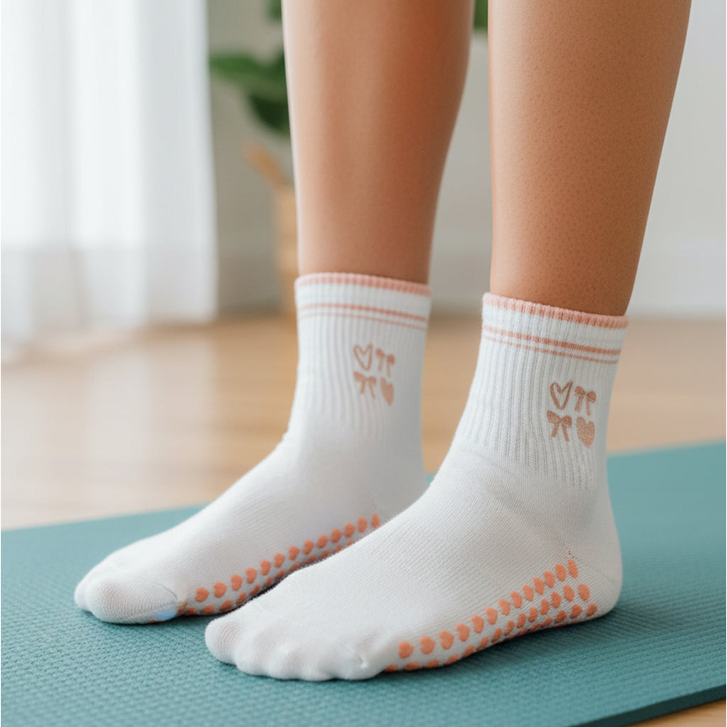 Anna-Kaci Non Slip Grip Yoga Socks Crew Socks Pilates Barre Dance Workout Breathable Athletic Socks 3 Pack