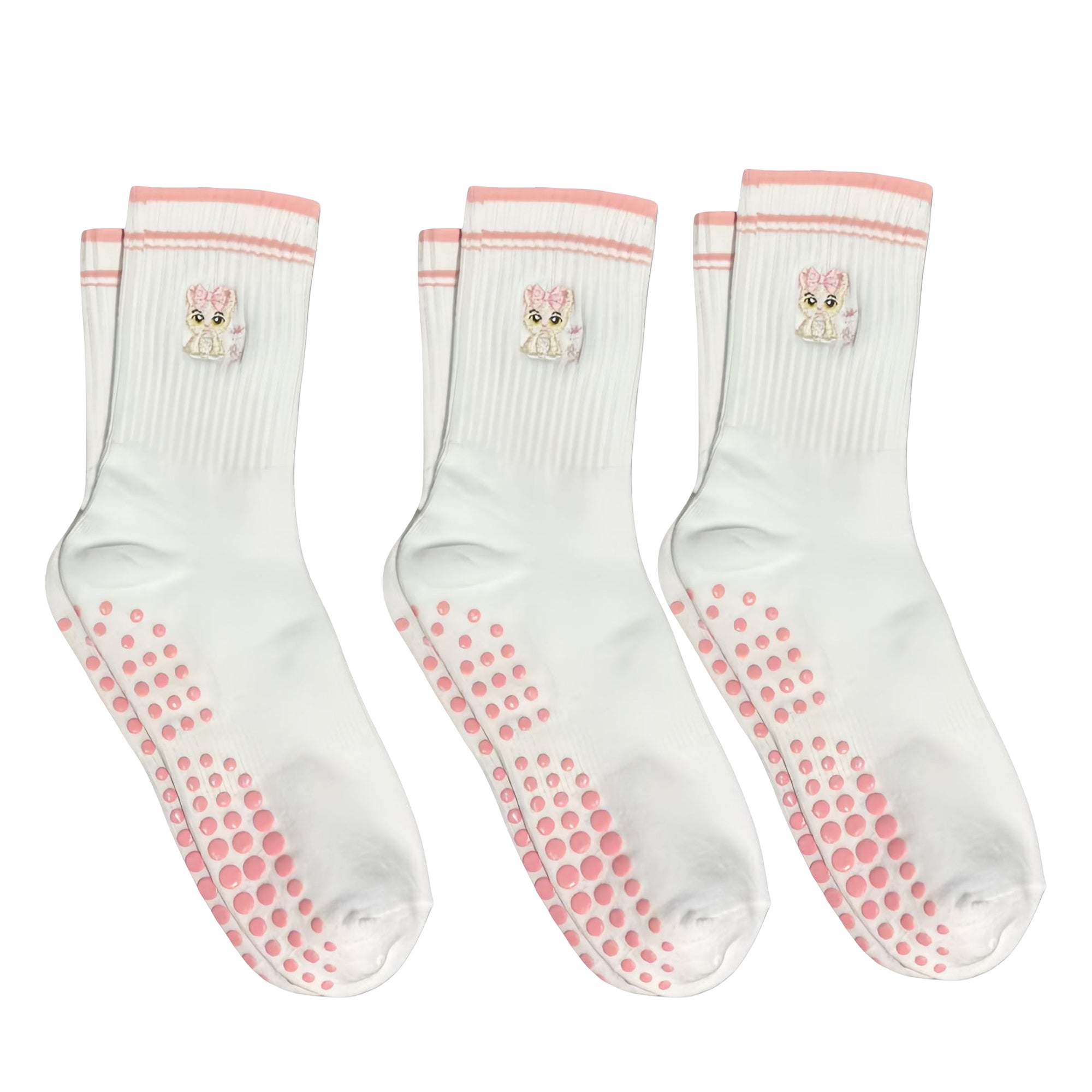 Anna-Kaci Non Slip Grip Yoga Socks Crew Socks Pilates Barre Dance Workout Breathable Athletic Socks 3 Pack