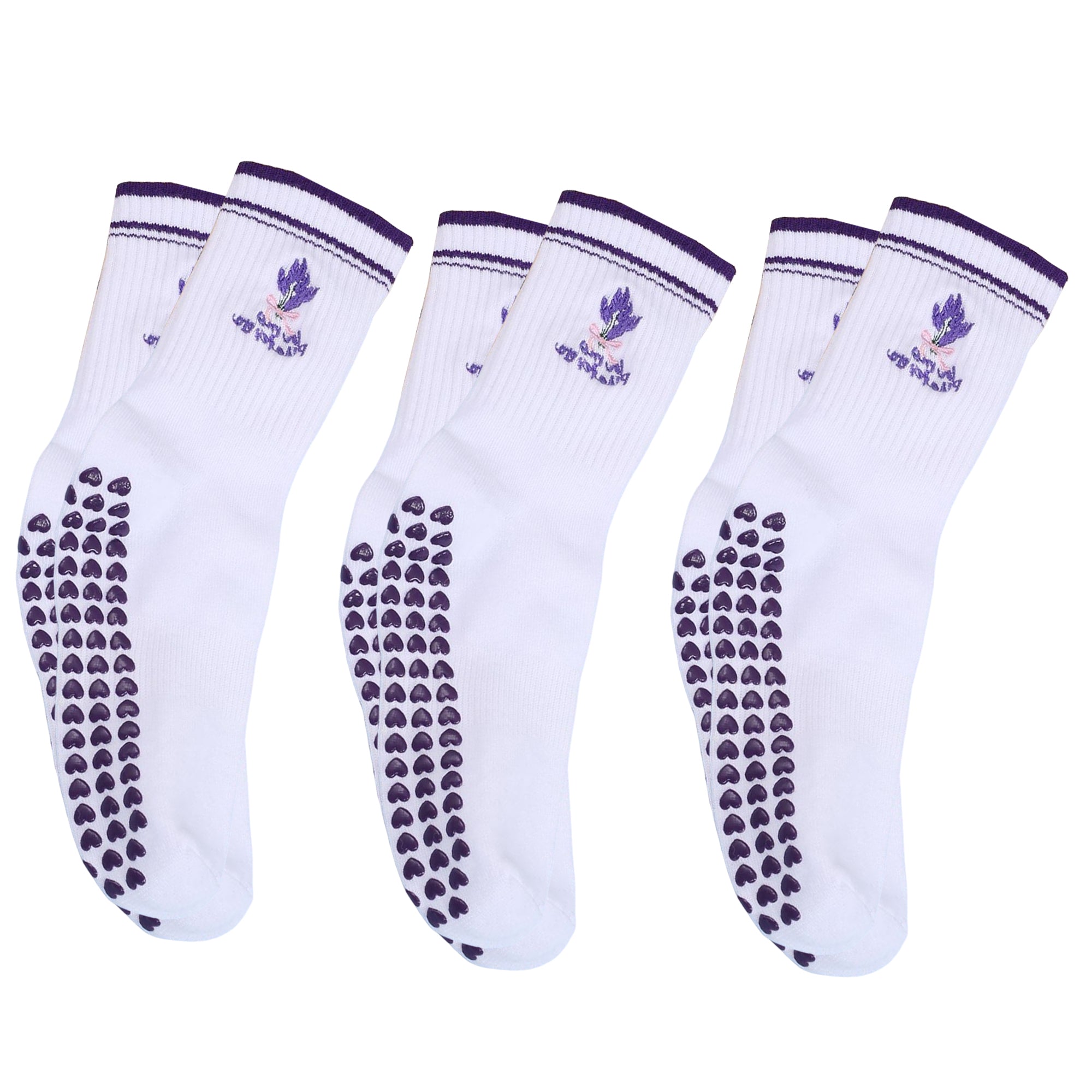 Anna-Kaci Non Slip Grip Yoga Socks Crew Socks Pilates Barre Dance Workout Breathable Athletic Socks 3 Pack