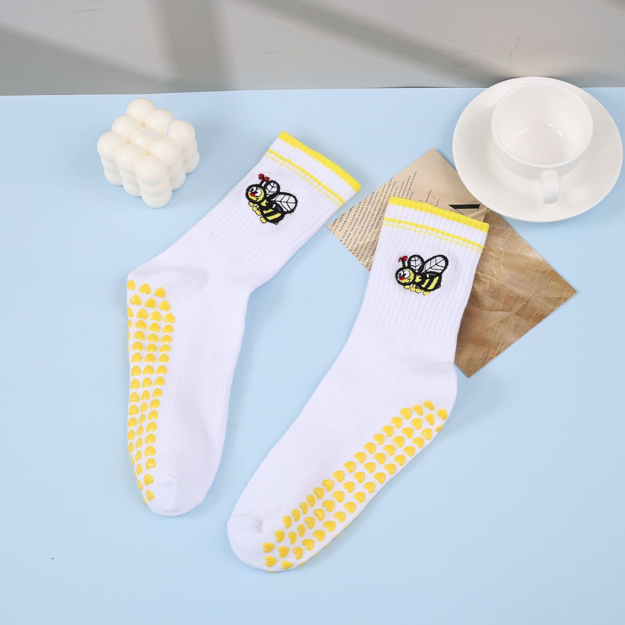 Anna-Kaci Non Slip Grip Yoga Socks Crew Socks Pilates Barre Dance Workout Breathable Athletic Socks 3 Pack