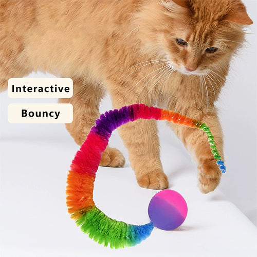 Anna-Kaci Interactive Cat Toy Teaser Worm Cat Toy with Ball Plush Cat Toys for Indoor Cats 4 Pack