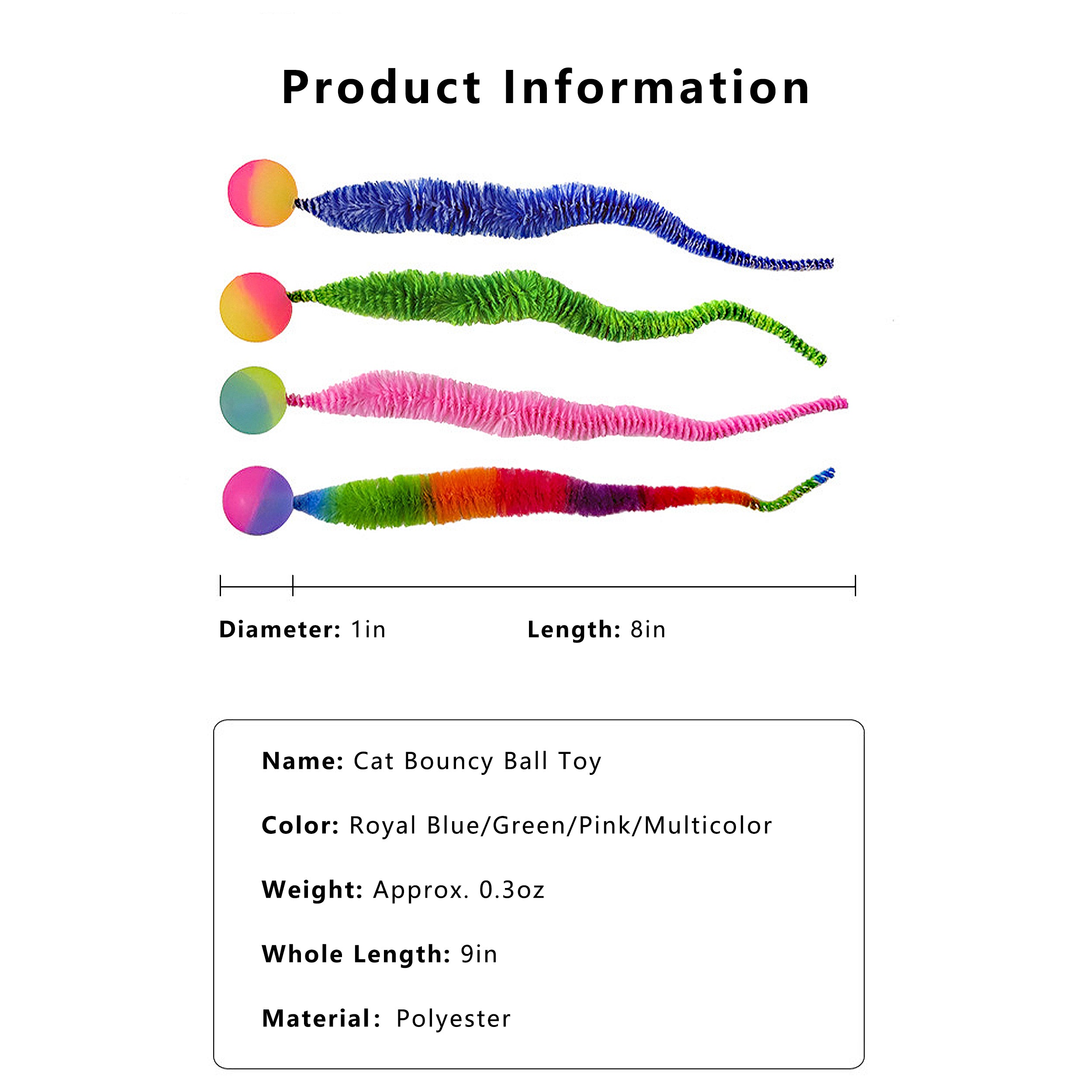 Anna-Kaci Interactive Cat Toy Teaser Worm Cat Toy with Ball Plush Cat Toys for Indoor Cats 4 Pack