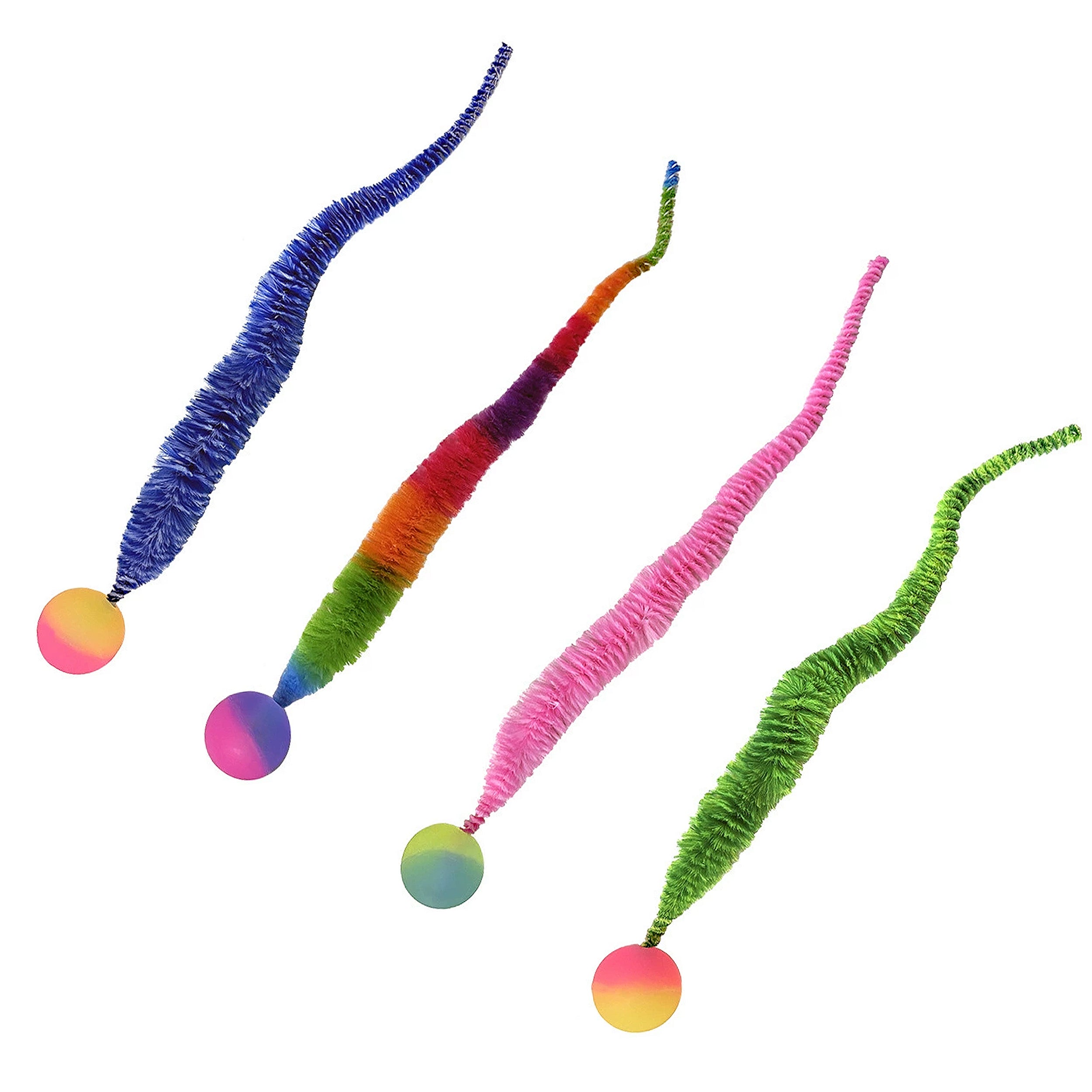 Anna-Kaci Interactive Cat Toy Teaser Worm Cat Toy with Ball Plush Cat Toys for Indoor Cats 4 Pack