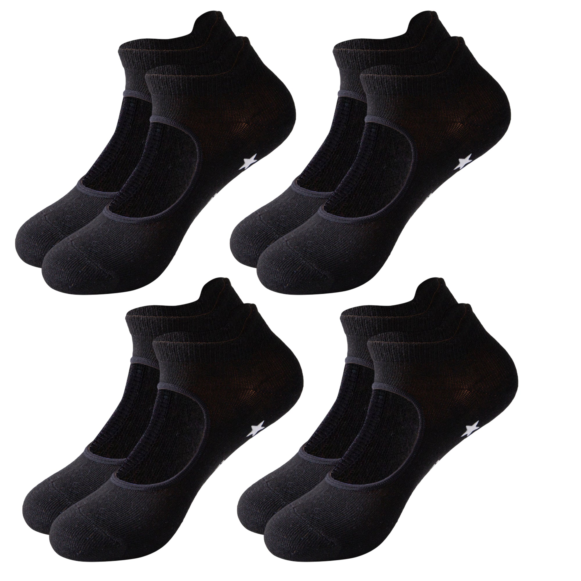 Anna-Kaci Non Slip Yoga Grip Socks Open Instep Pilates Barre Workout Socks Low Cut Athletic Socks 4 Pack