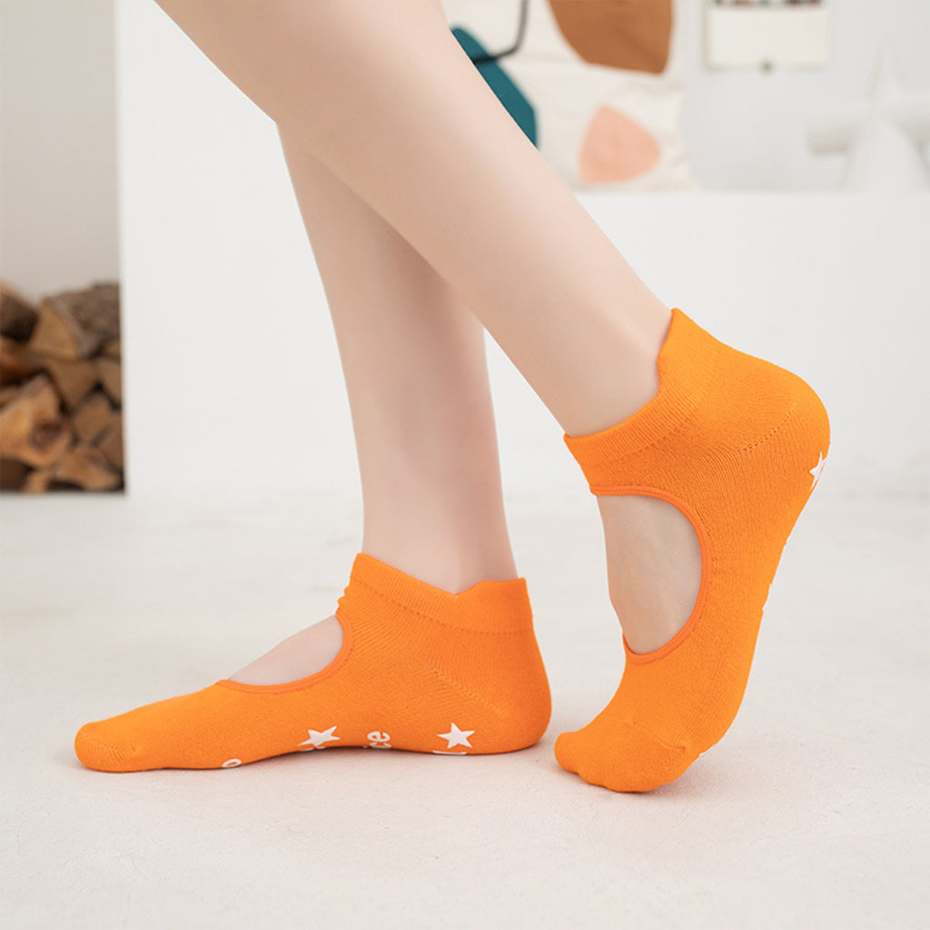 Anna-Kaci Non Slip Yoga Grip Socks Open Instep Pilates Barre Workout Socks Low Cut Athletic Socks 4 Pack