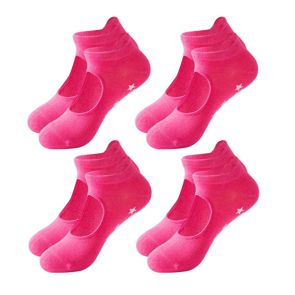 Anna-Kaci Non Slip Yoga Grip Socks Open Instep Pilates Barre Workout Socks Low Cut Athletic Socks 4 Pack