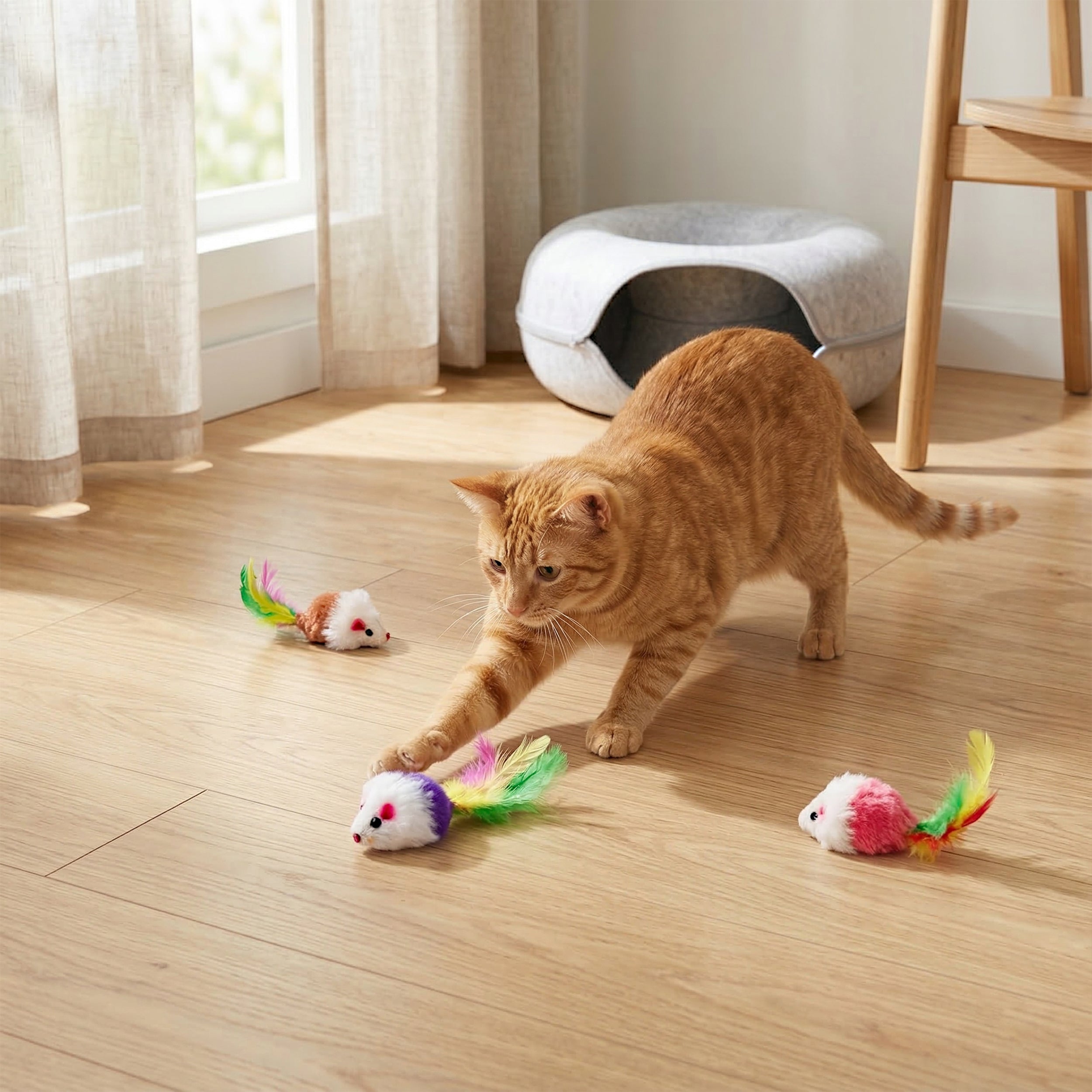 Anna-Kaci 6 Pack Plush Mouse Cat Toys with Colorful Feather Tails Interactive Cat Toy Set for Indoor Cats
