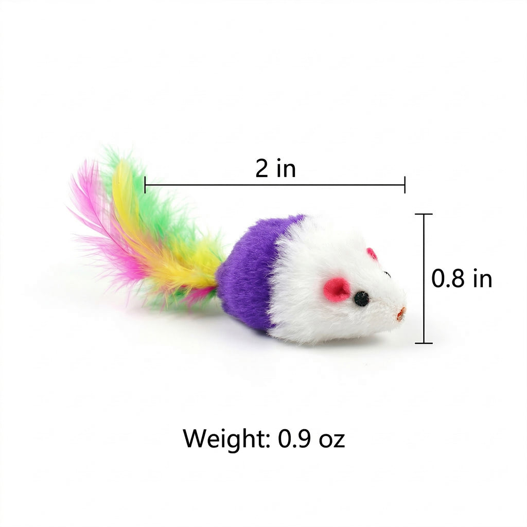 Anna-Kaci 6 Pack Plush Mouse Cat Toys with Colorful Feather Tails Interactive Cat Toy Set for Indoor Cats