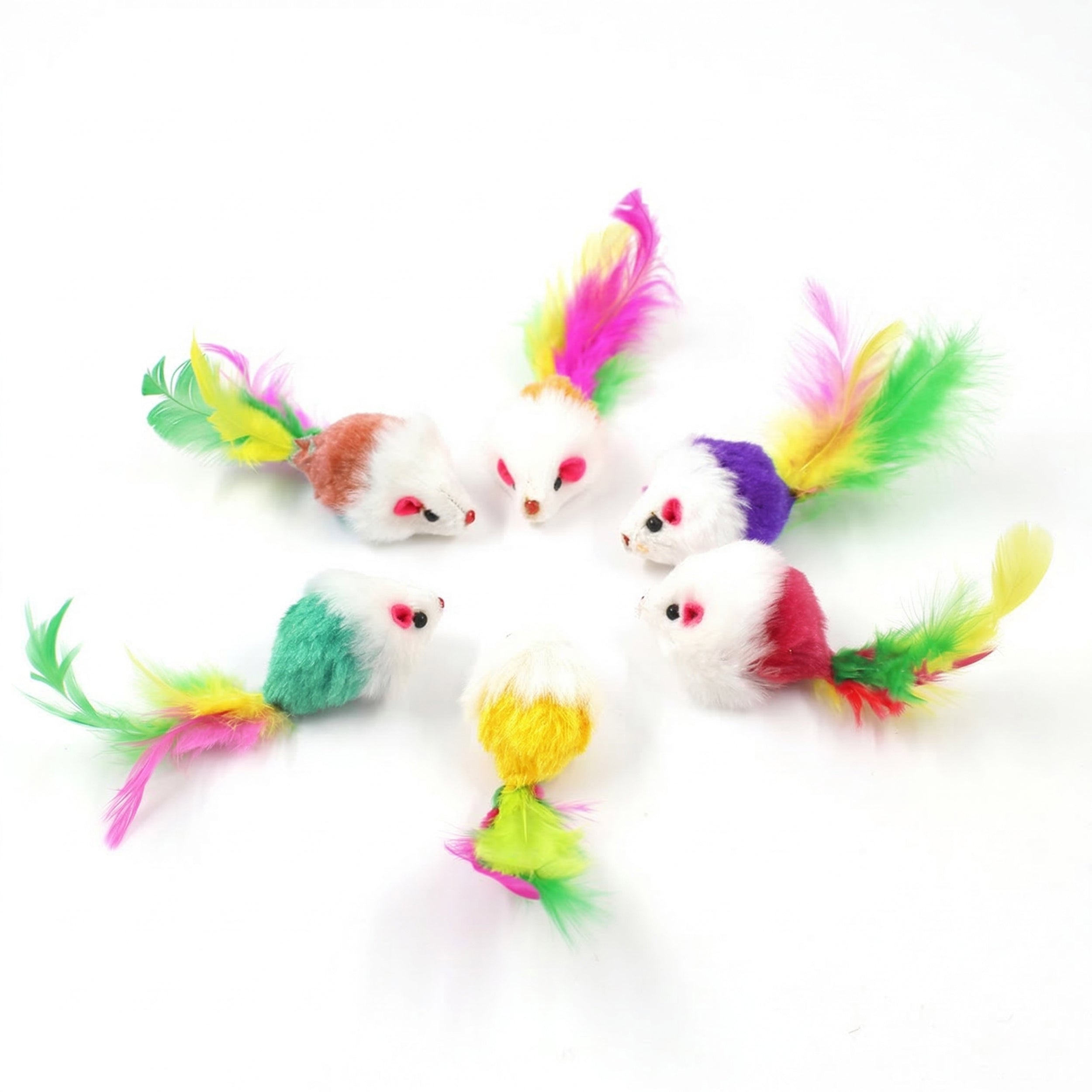Anna-Kaci 6 Pack Plush Mouse Cat Toys with Colorful Feather Tails Interactive Cat Toy Set for Indoor Cats