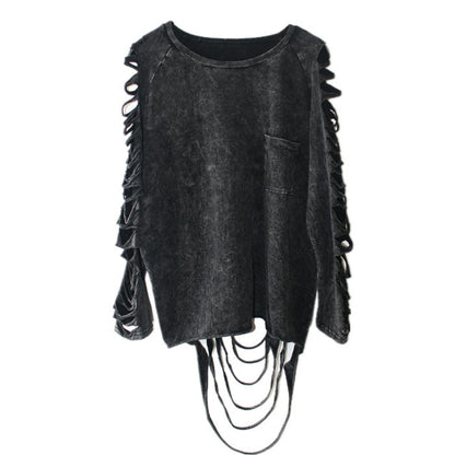 Ripped Long-Sleeve Pullover Top