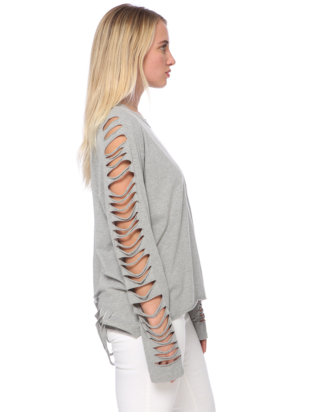 Ripped Long-Sleeve Pullover Top