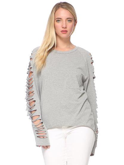 Ripped Long-Sleeve Pullover Top