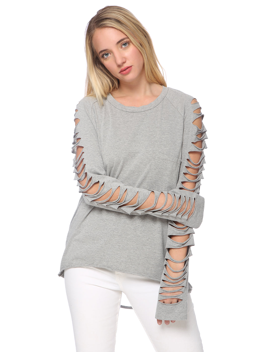 Ripped Long-Sleeve Pullover Top