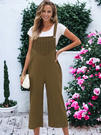 Solid Color Eyelet Detail Overalls