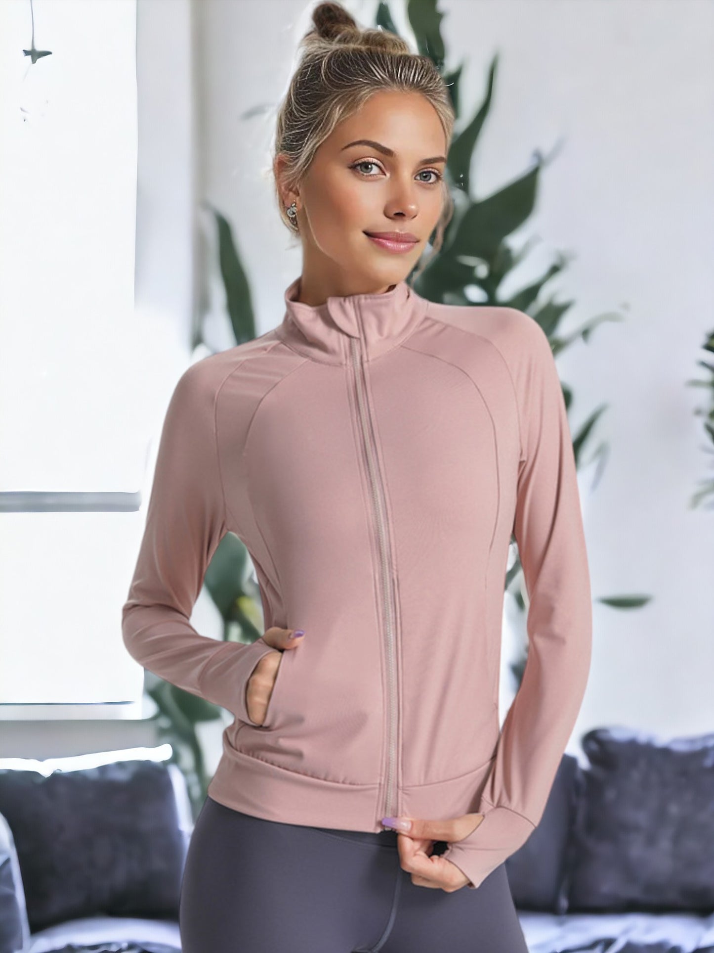 Sun Protection Long Sleeved Zippered Front Tight Fitting Sports Jacket
