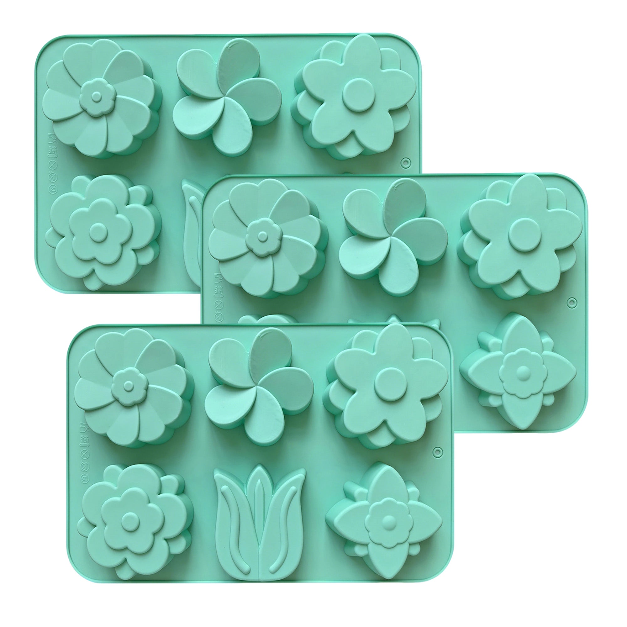 Anna-Kaci 3-Piece Flower Silicone Baking Mold Set Floral Cake Chocolate Candy Soap Mold