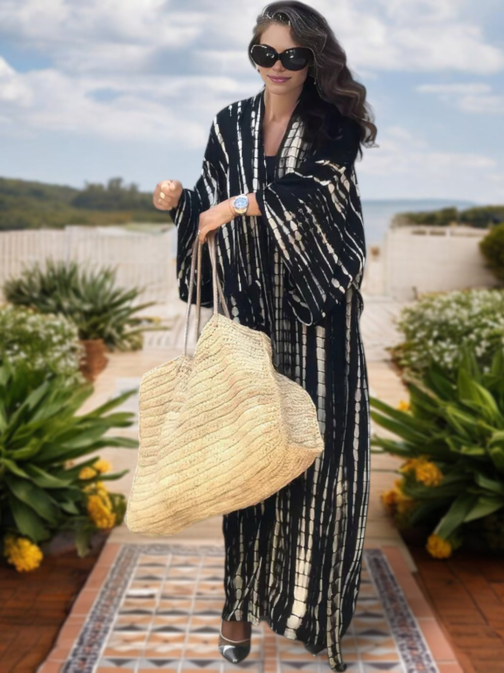 Cárdigan tipo kimono largo con efecto tie-dye para mujer de Anna-Kaci, mangas anchas y frente abierto