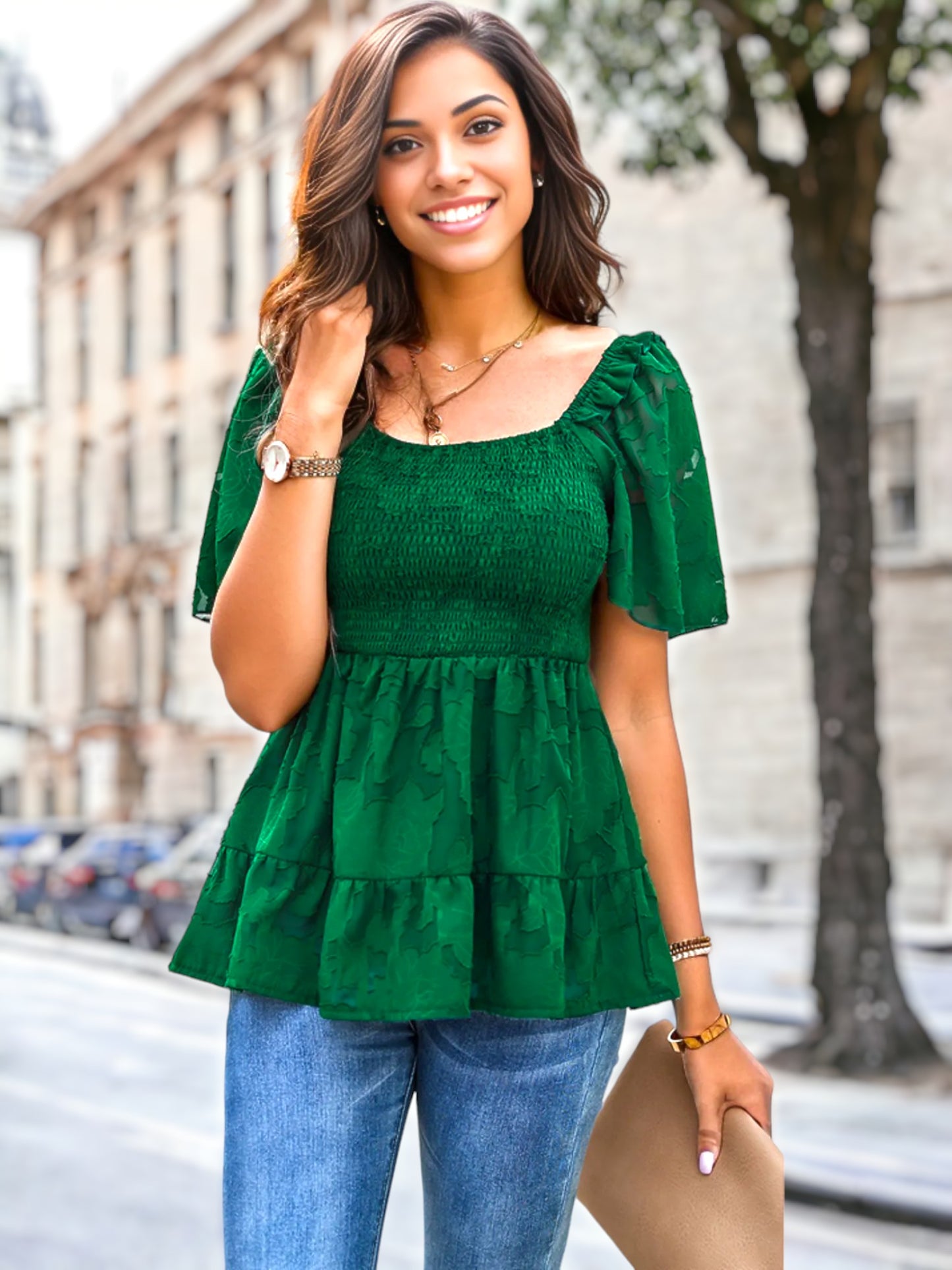 Blusa peplum escalonada con estampado floral