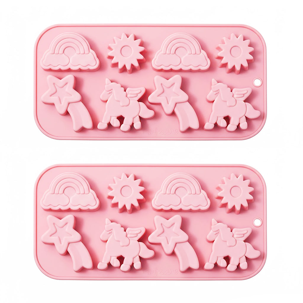 Anna-Kaci 2-Piece Rainbow and Unicorn Silicone Baking Mold Set Nonstick Flexible Candy Dessert Mold