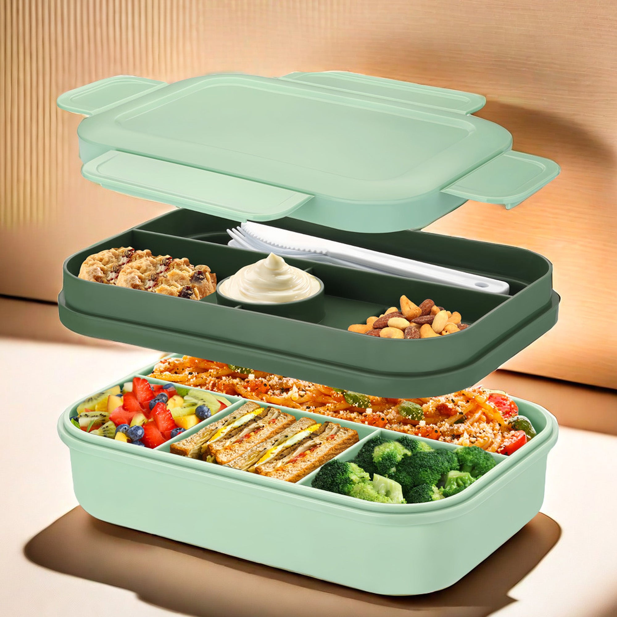 Anna-Kaci Bento Lunch Box Plastic Food Container with Compartments Leak Resistant Lid Meal Prep Storage