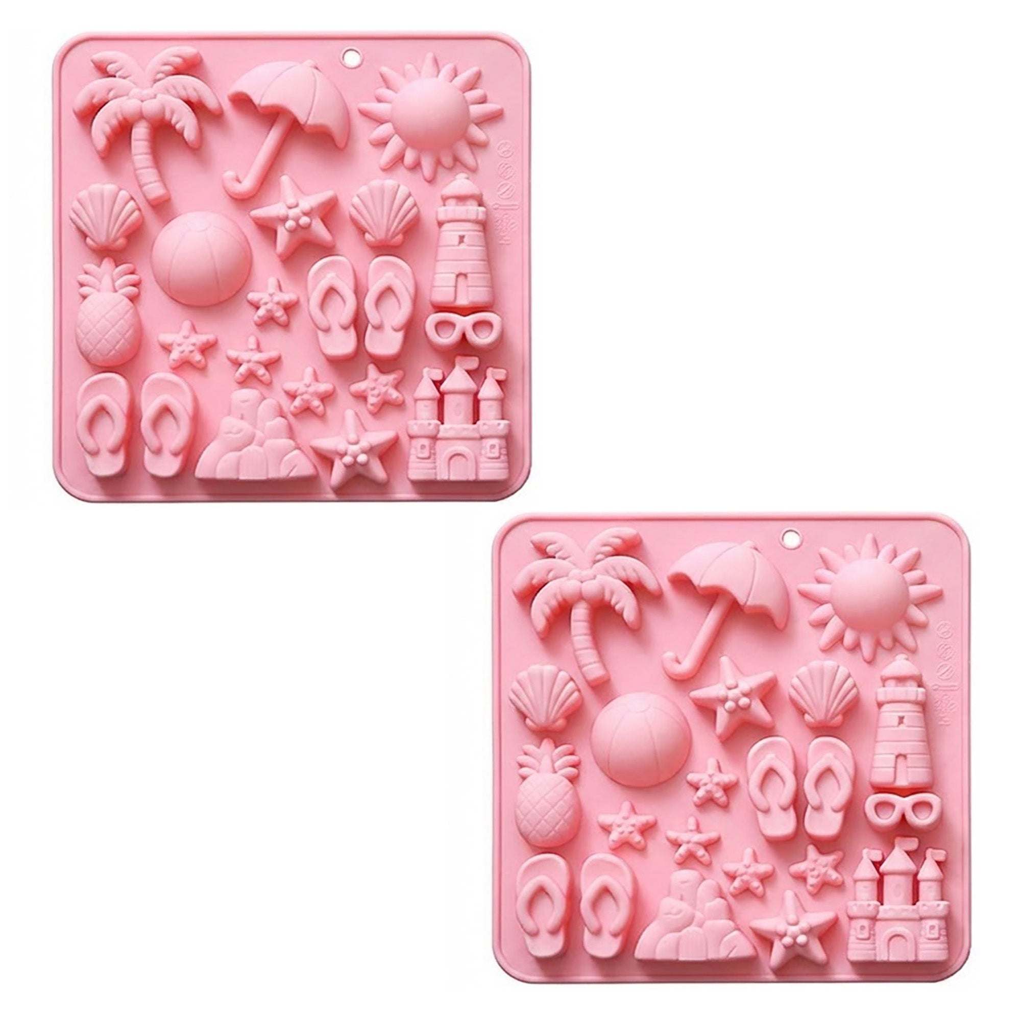 Anna-Kaci 2-Piece Beach Silicone Baking Mold Set Nonstick Summer Shape Chocolate Candy Dessert Mold