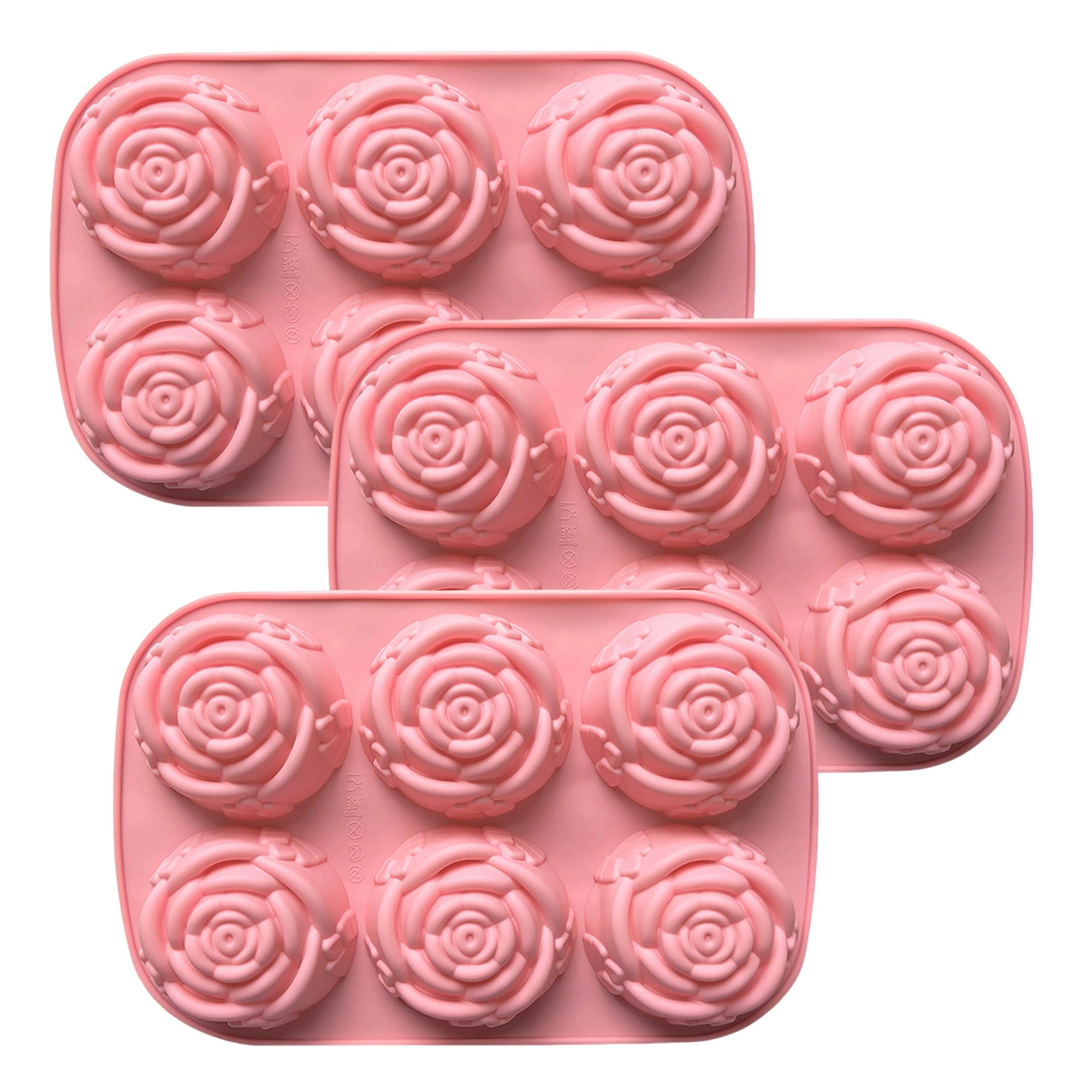 Anna-Kaci 3-Piece Rose Swirl Silicone Baking Mold Set Round Flower Cake Chocolate Candy Soap Mold