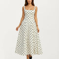 Anna-Kaci Women's Polka Dot Midi Dress with Square Neckline Wide Straps Fitted Bodice Pleated A Line Skirt Silhouette