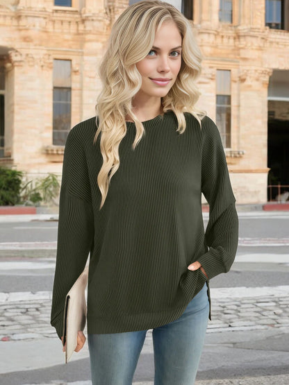 Anna-Kaci Women's Oversized Long Sleeve Knit Top with Ribbed Texture