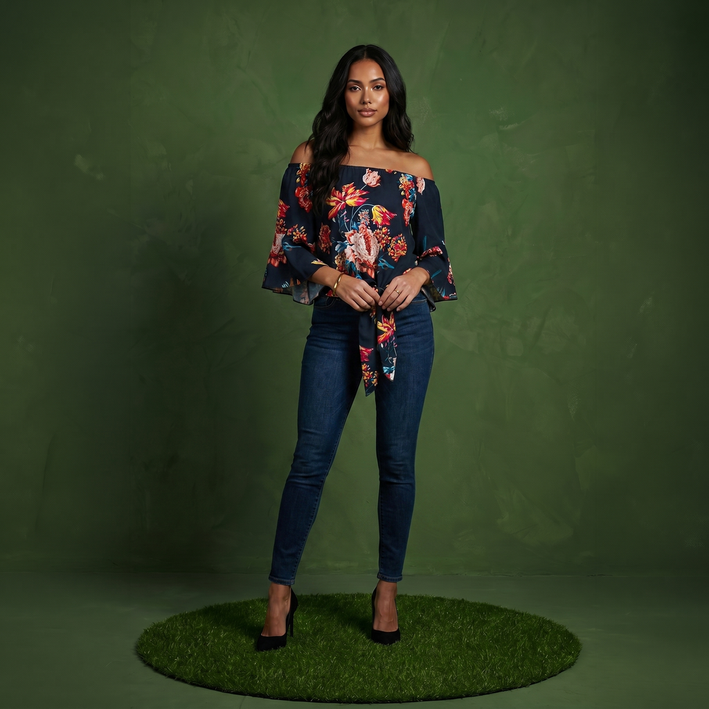Trumpet Sleeve Tie-Front Blouse