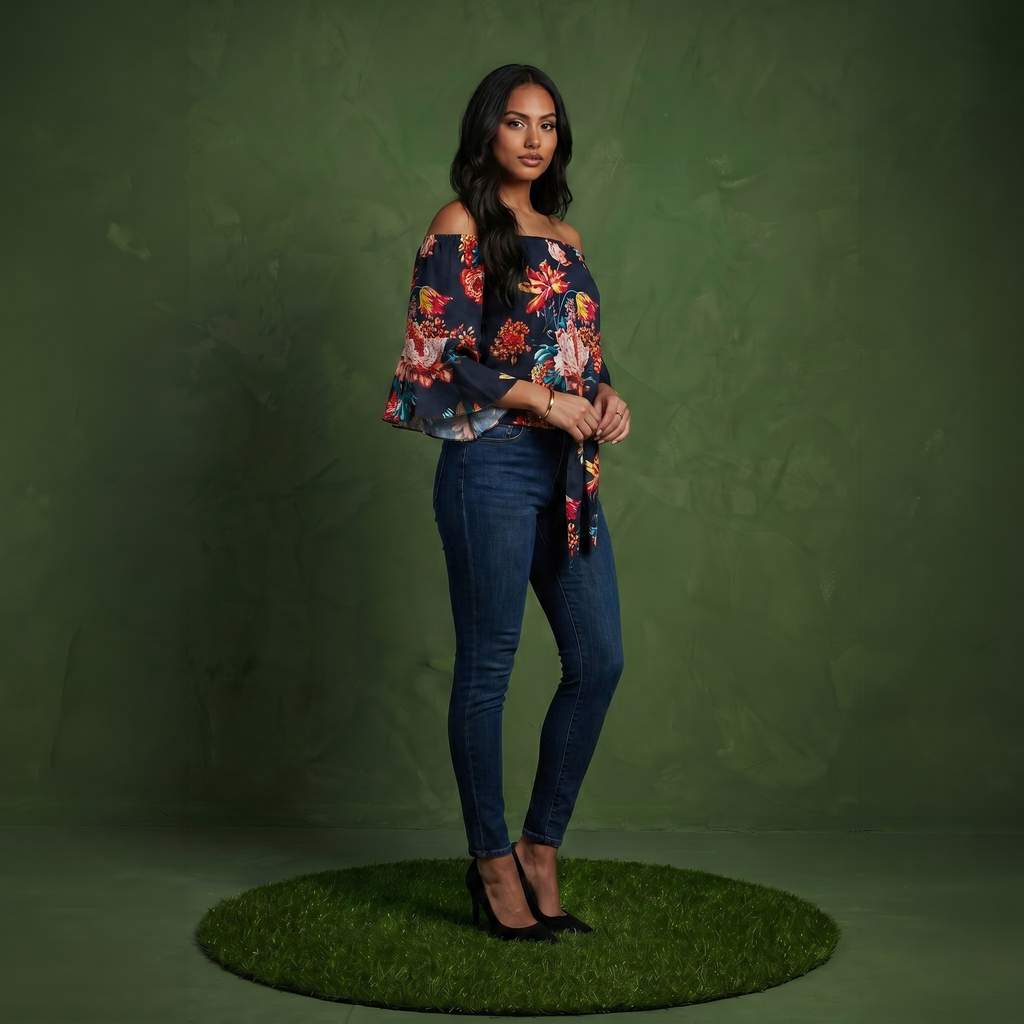 Trumpet Sleeve Tie-Front Blouse