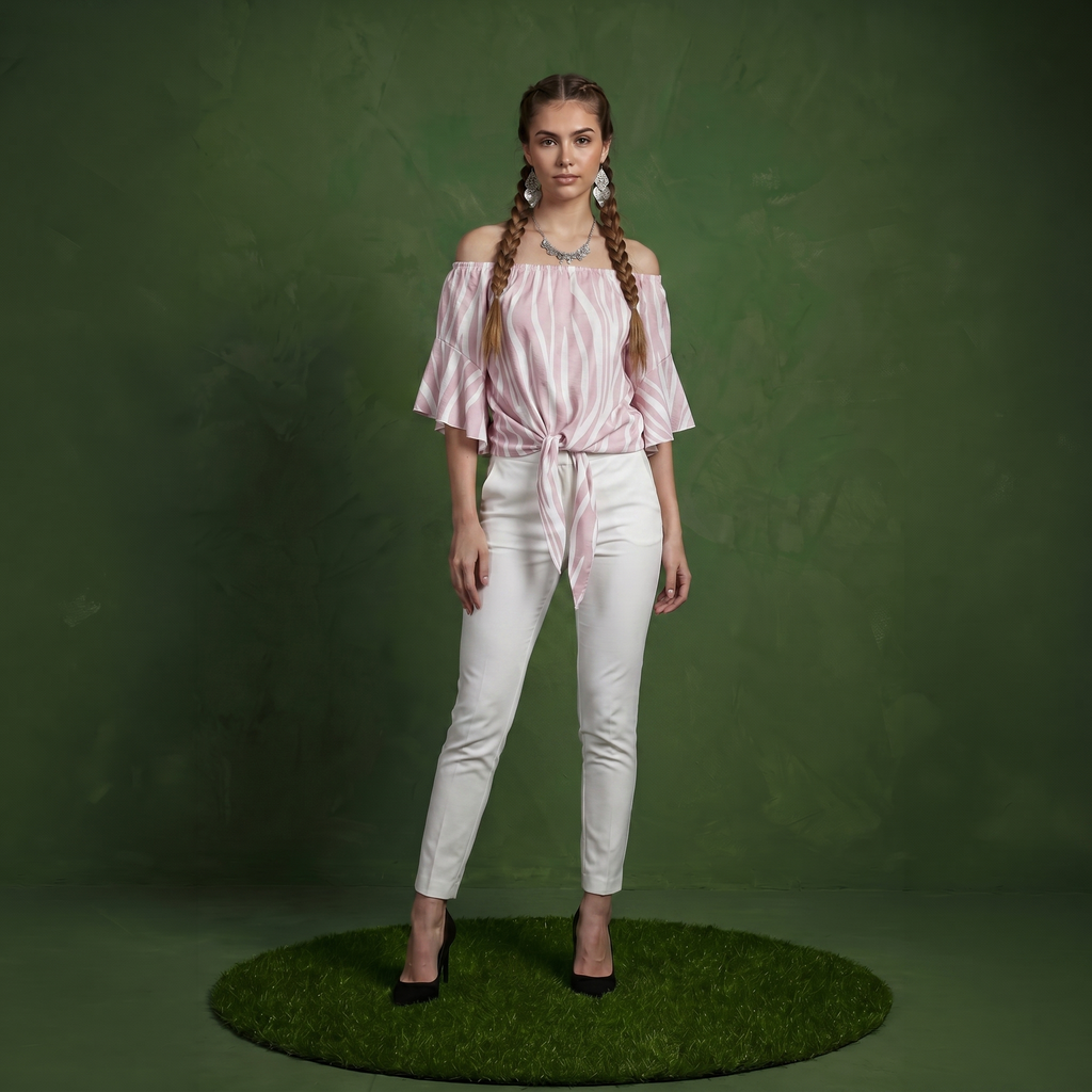 Trumpet Sleeve Tie-Front Blouse