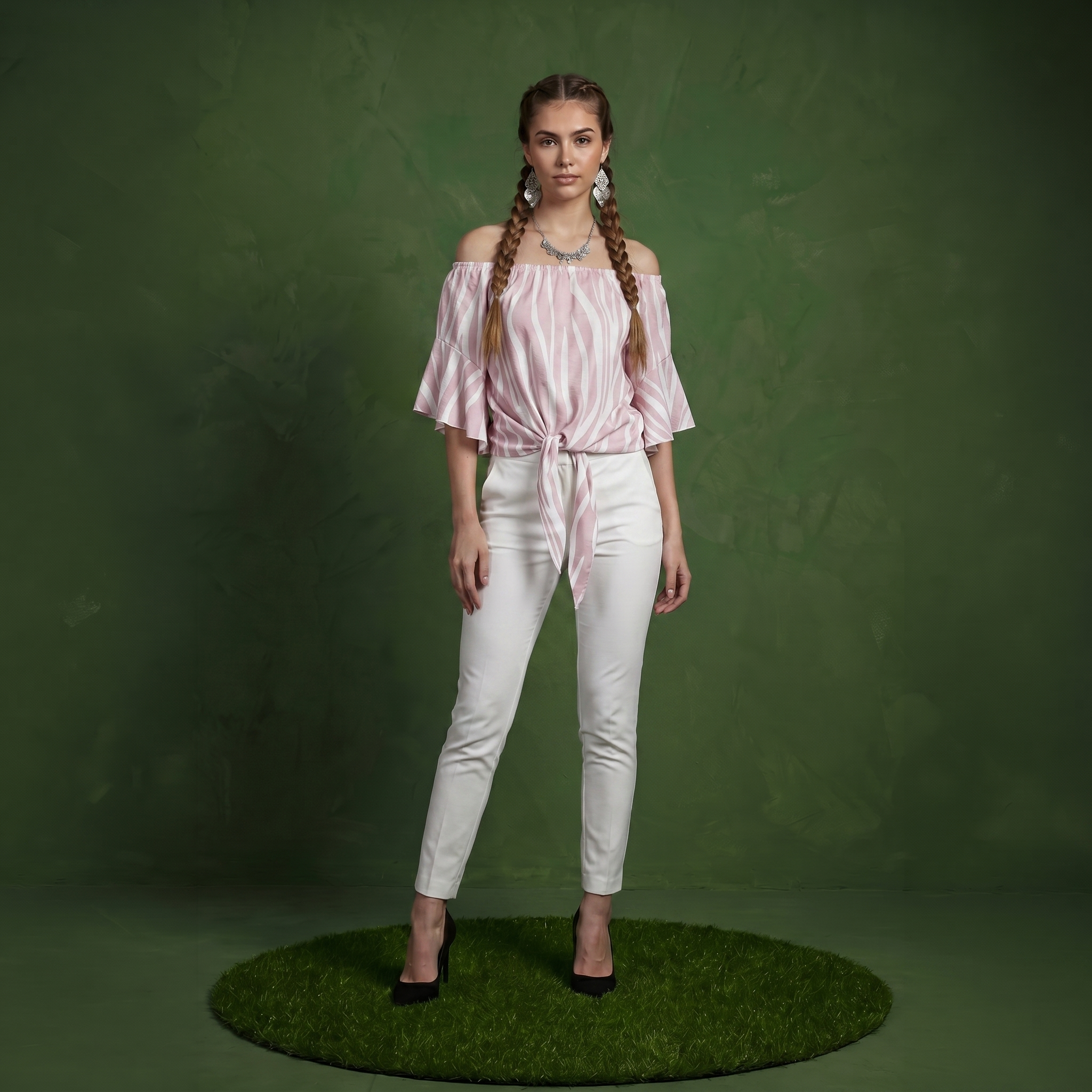 Trumpet Sleeve Tie-Front Blouse