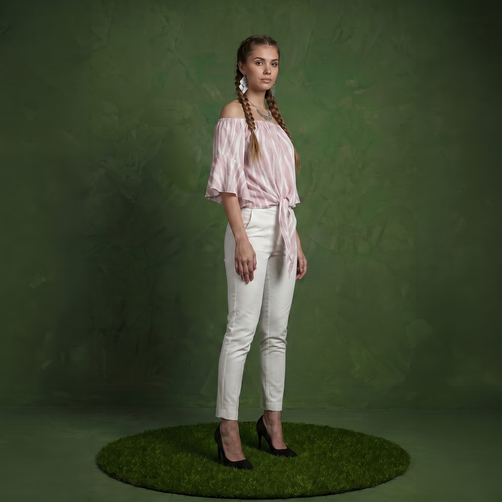 Trumpet Sleeve Tie-Front Blouse
